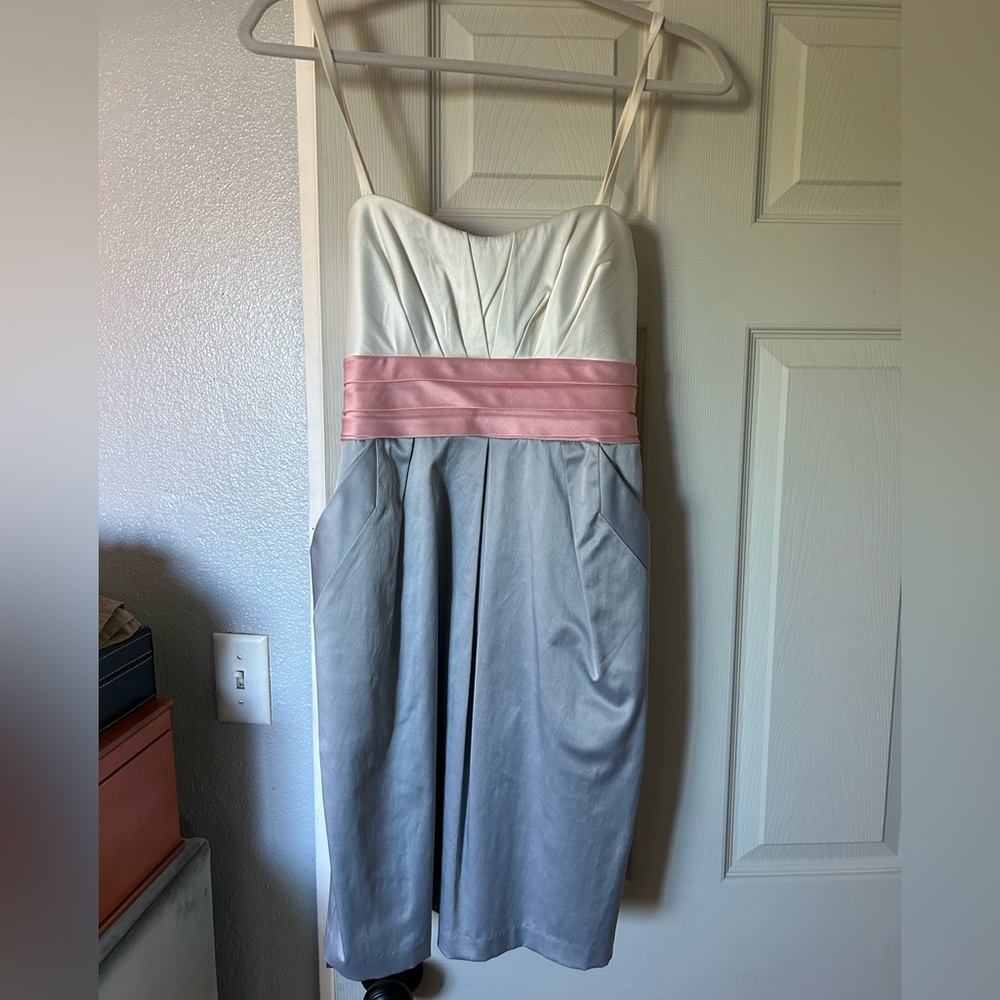 White/Pink/Gray short formal dress, size 9
